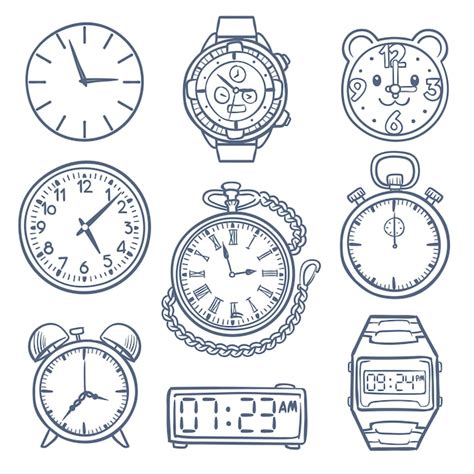 Premium Vector Doodle Watch Clock Vector Icons Hand Drawn Time