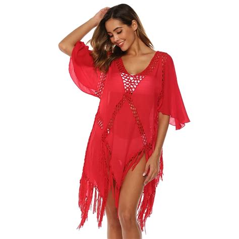 Sexy Crochet Bikini Cover Up Loose Swimwear Beach Dress Women Summer Swimsuit 2020 Beach Cover