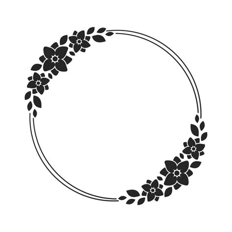 Floral Wreath Frame Template Round Border With Vine And Hand Drawn