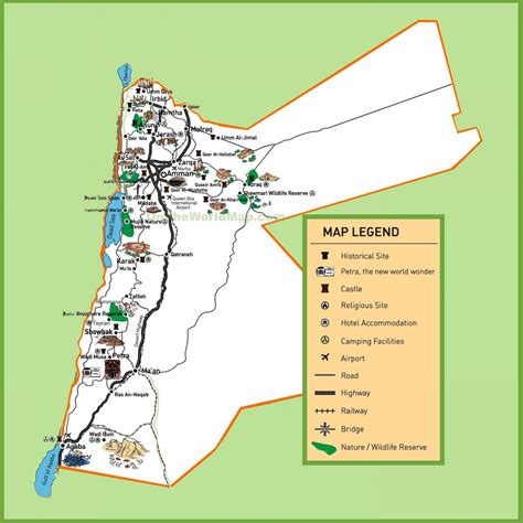 La jordanie carte touristique - Carte de la Jordanie sites touristiques ...