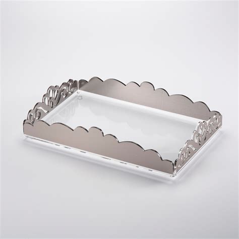 Vague Acrylic Rectangular Laser Tray 25 Cm X 40 Cm Silver Bronzing