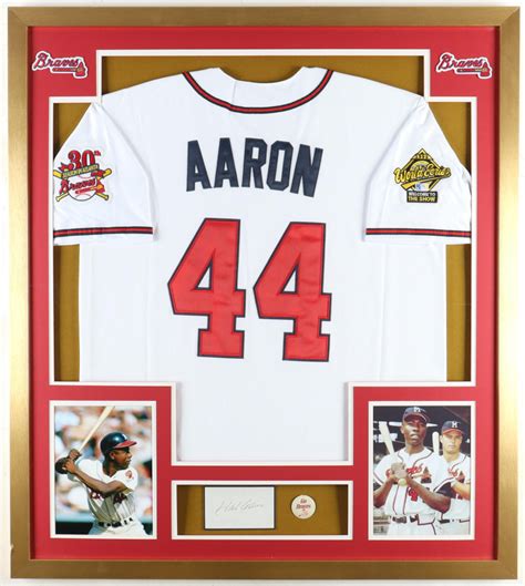 Hank Aaron Signed Custom Framed Cut Display With White Jersey Vintage