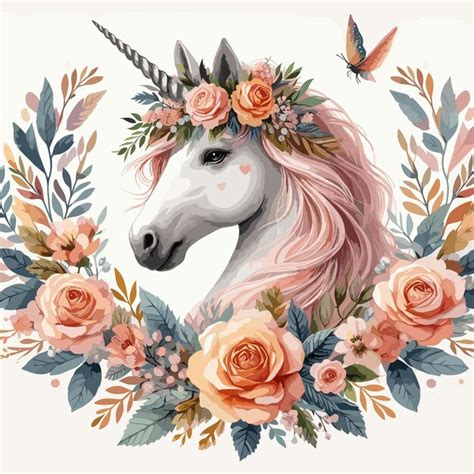 Premium Vector Cute Unicorn With Flower Vector Design