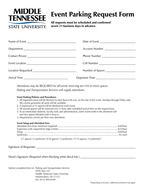 Fillable Online Mtsu Event Parking Request Form Mtsu Edu Fax Email