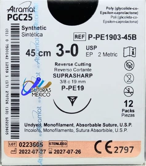 Pgc25 Monocryl 3 0 Aguja Cortante Precisión Suprasharp De 19 Mm