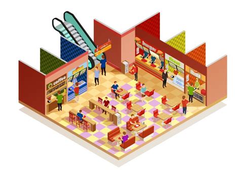 Food Court Isometric Concept Royalty Free Vector Image