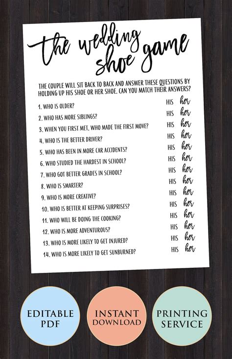 The Wedding Shoe Game Bridal Shower Game Printable Template Etsy