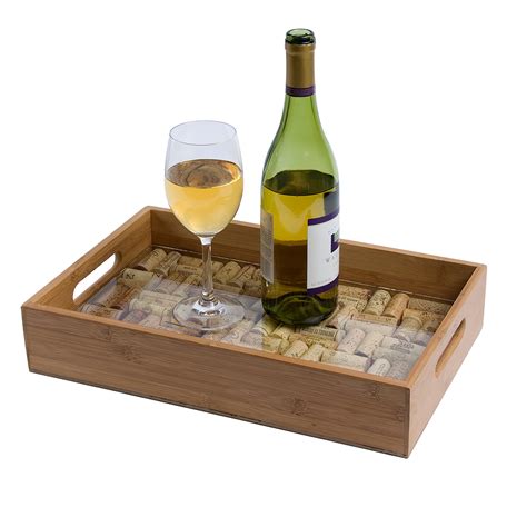 Bamboo Service Tray W Glass Brown Wood Wine Cork Diy Diy Serving Tray Cork Diy