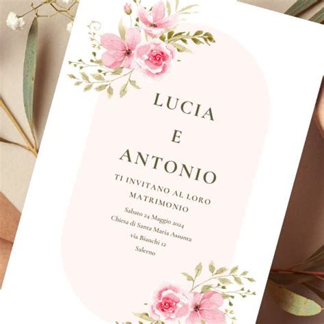 Invito Digitale Matrimonio Pink Peony Inviti Stampabili