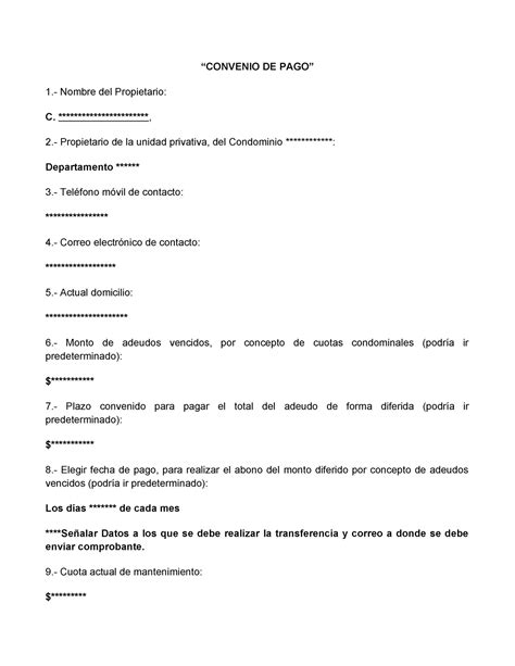 Formato Convenio DE PAGO Por Mora CONVENIO DE PAGO 1 Nombre Del