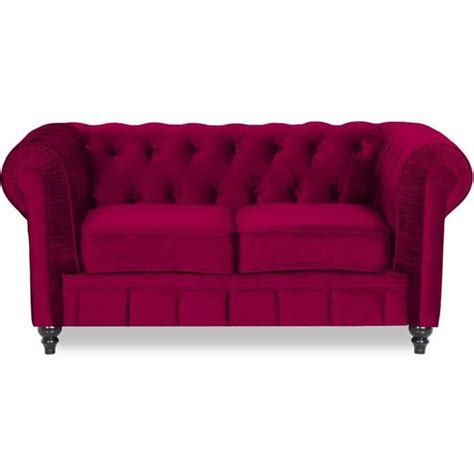 Canapé Chesterfield Velours 2 Places Altesse Rouge Classique Tissu