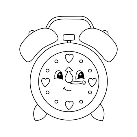 Alarm Clock Coloring Book Page For Kids Cartoon Style Vector