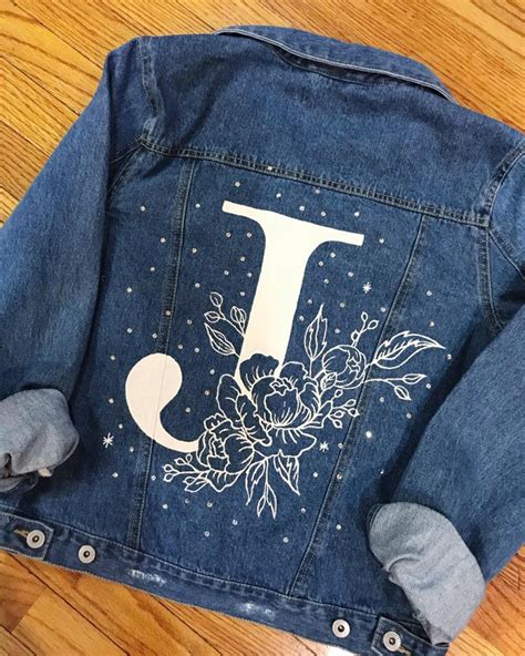 Custom Alphabet Initial Letter Denim Jacket With Peony Jean Etsy In