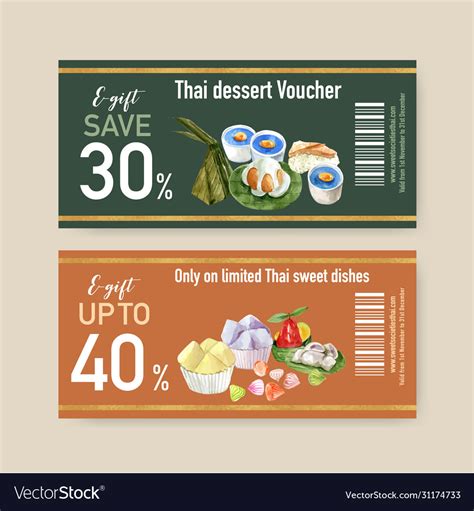 Thai Sweet Voucher Design With Pudding Imitation Vector Image