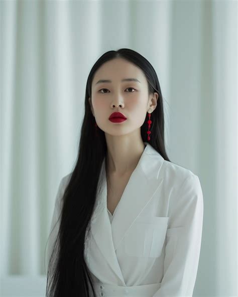 Premium Photo Arafed Woman With Long Black Hair Wearing A White Shirt