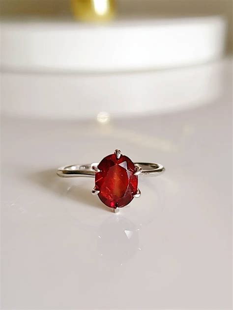 Solitaire Sterling Silver Garnet Ring Genuine 2 Carat Garnet Ring