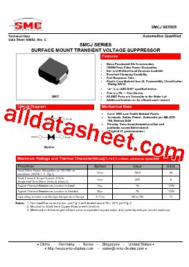 SMCJ170CA 数据表 PDF SMC Diode Solutions Co LTD