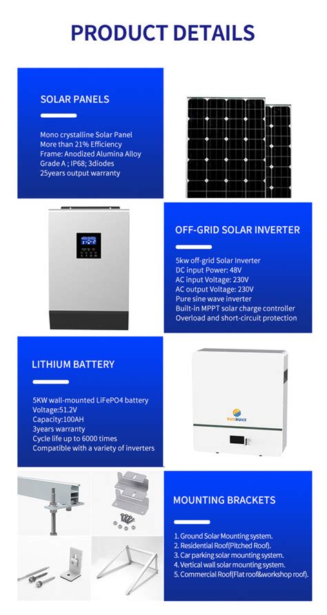 Sistema de energía solar híbrido sin conexión a la red de 5000 W con