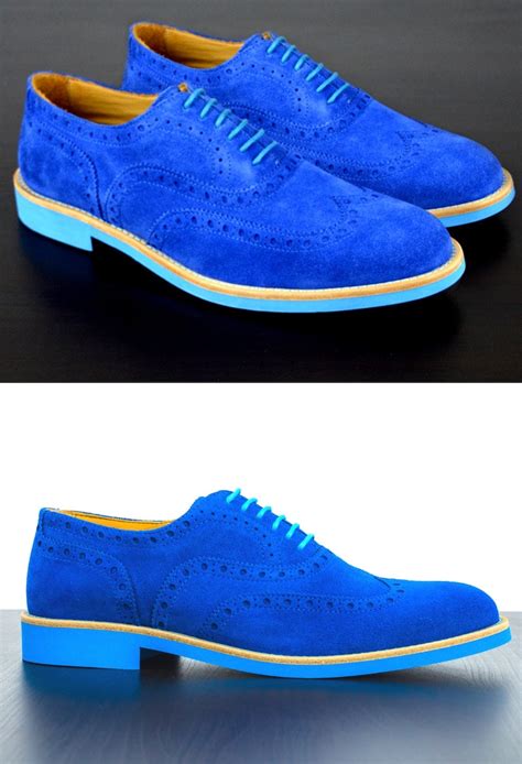 Mens Blue Suede Wingtip Dress Shoes Soxy Socks