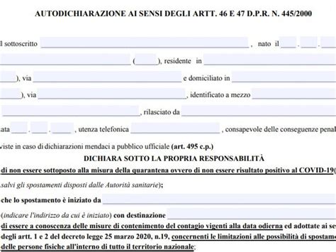 L Autocertificazione Per La Fase In Pdf Il Modulo Per Spostamenti Da