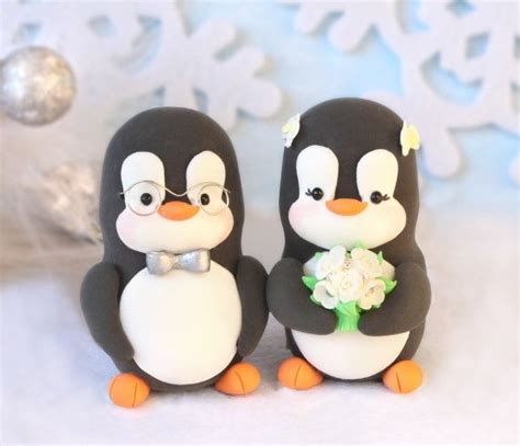 Custom Penguin Wedding Cake Toppers Bride And Groom Personalized