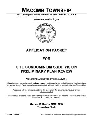 Fillable Online Macomb Mi Site Condominium Preliminary Plan Application