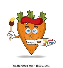 Carrot Mascot Character Becomes Painter Vector Stock Vector Royalty