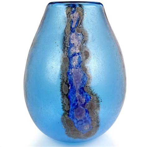 Barbini Murano Blue Abstract Design Scavo Texture Italian Art Glass Flower Vase For Sale At