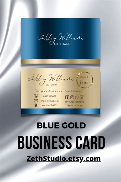 Blue Gold Modern Editable Business Card Template Business Card Diy