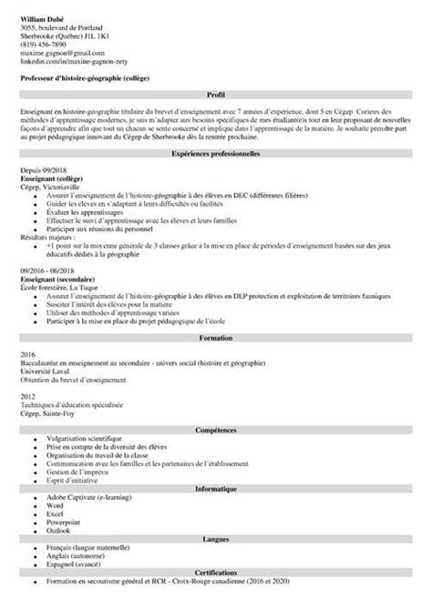 Exemple De Cv Enseignant E Du Primaire L Universit