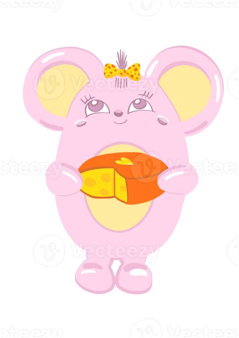 Cute Pink Mouse With Cheese On Transparent Background 25209579 Png