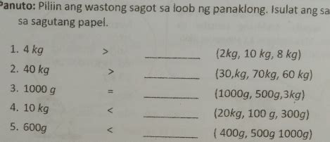 Solved Panuto Piliin Ang Wastong Sagot Sa Loob Ng Panaklong Isulat