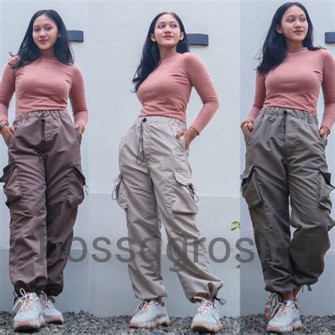 Jual Celana Cargo Pants Celana Kargo Harajuku Katun Parasut Kulot