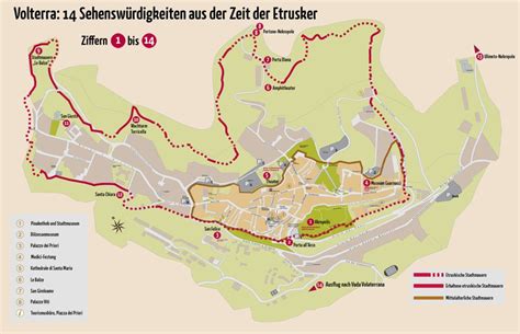 Toskana Volterra 14 Sehenswürdigkeiten aus der Zeit der Etrusker Map