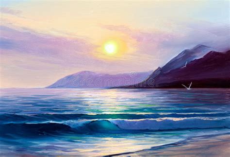 Salida Del Sol Sobre El Mar Paisaje Marino De La Pintura Imagen De