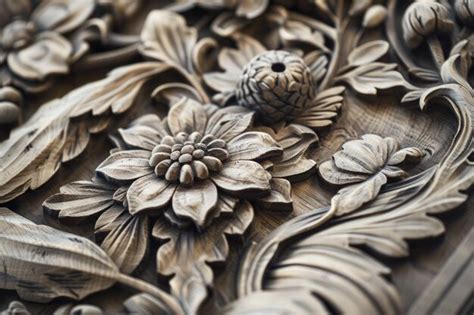 Premium Photo Wood Carving Floral Pattern