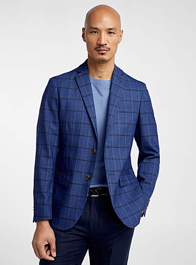 Split Windowpane Check Blue Jacket Semi Slim Fit Bosco Shop Men S Semi Slim Fit Jackets