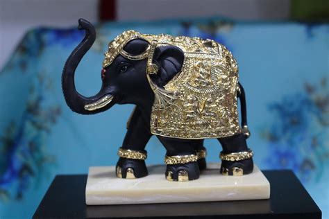 Golden And Black K Gold Plated Terracotta Elephant Statue For