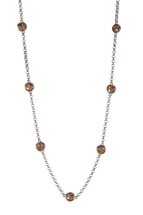 Two Tone Reversible White And Champagne Diamond Stations Necklace 072