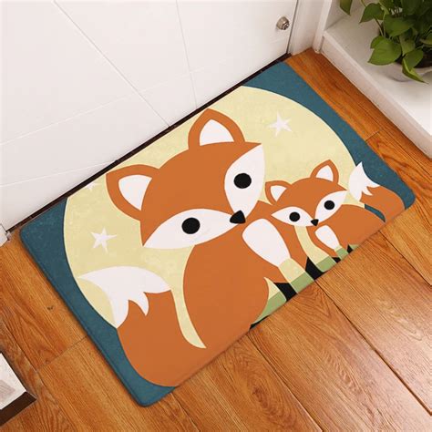 Cute Welcome Mat Cartoon Fox Absorbent Doormat Multifunction Bedroom