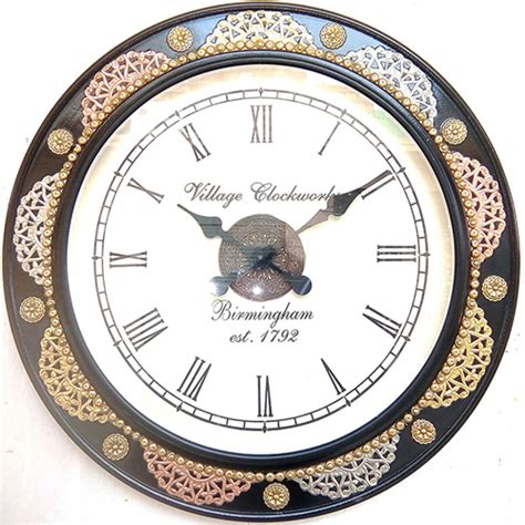 Village Clockworks Golden Black Work Wooden Wall Clock For Home And