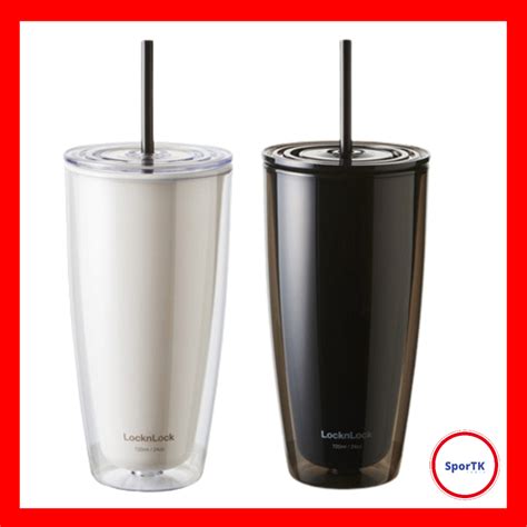 Locknlock Tumbler Double Wall Cold Cup With Straw Ml Ivory Black