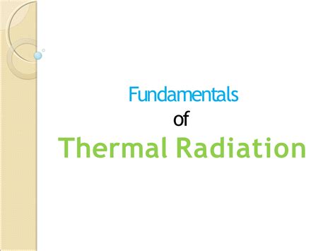 Solution Fundamentals Of Thermal Radiations Converted Studypool