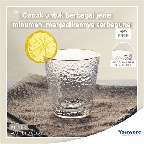 Jual Youware Biever Aesthetic Ice Glass Gelas Kaca Gelas Minum