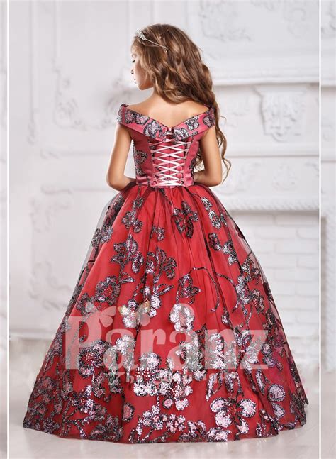 Majestic Red Long Dress For Little Girls In Red