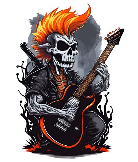 Ghost Skull Playing Guitar Suitable For Print Design Such As T Shirts