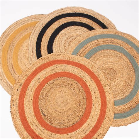 Teppich Geflochten Rund Kreis Muster Jute Baumwolle Natur Orange 90cm