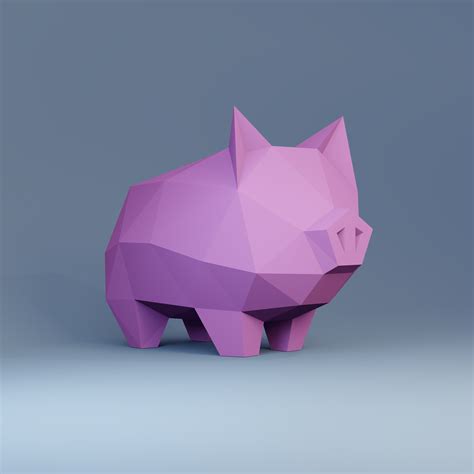 Papercraft D Small Pig Sculpture Piggy Bank Money Box Pepakura Figure