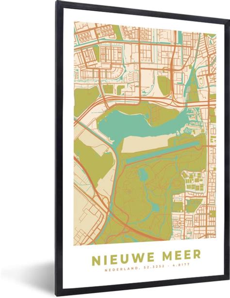 Fotolijst Incl Poster Nieuwe Meer Plattegrond Kaart Stadskaart