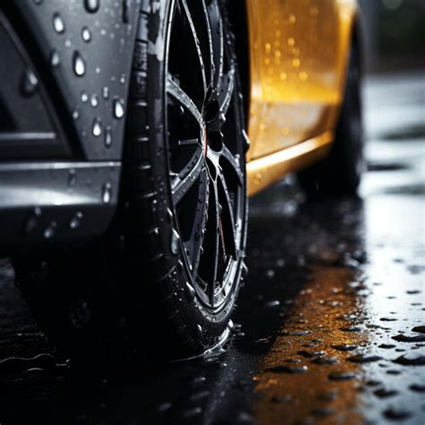 Premium Photo Wet Traction Close Up Of Car Tires Gripping Rain Soaked